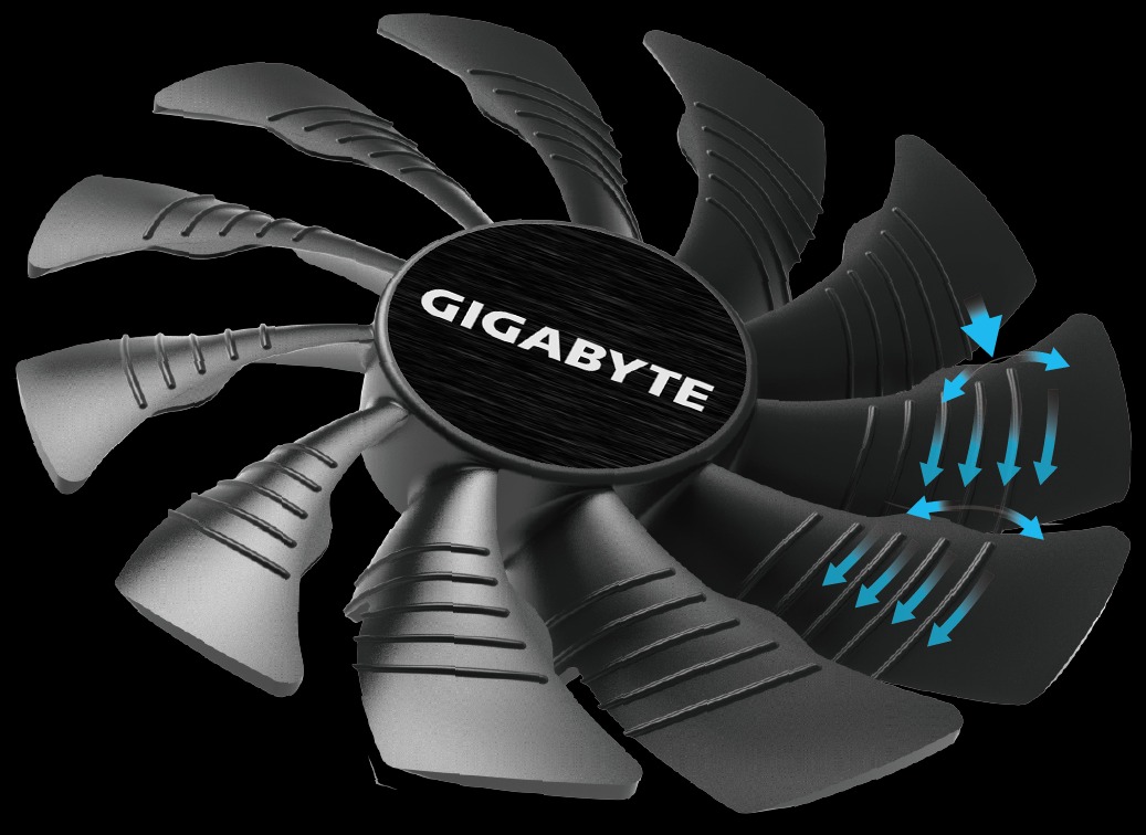 VGA Gigabyte RX 580 8GB Gaming Quạt tản nhiệt đường kính 90mm với thiết kế độc nhất
