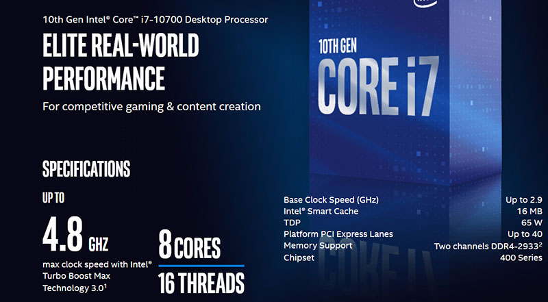 CPU Intel Core i7 10700 (2.90GHz Turbo Up To 4.80GHz, 8 Nhân 16 Luồng, 16MB Cache, LGA 1200)