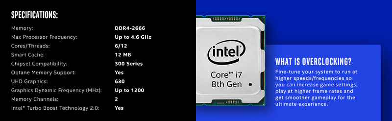 CPU Intel Core i7 8700 (3.2GHz Turbo Up To 4.6GHz, 6 nhân 12 luồng, 12MB Cache, Coffee Lake)