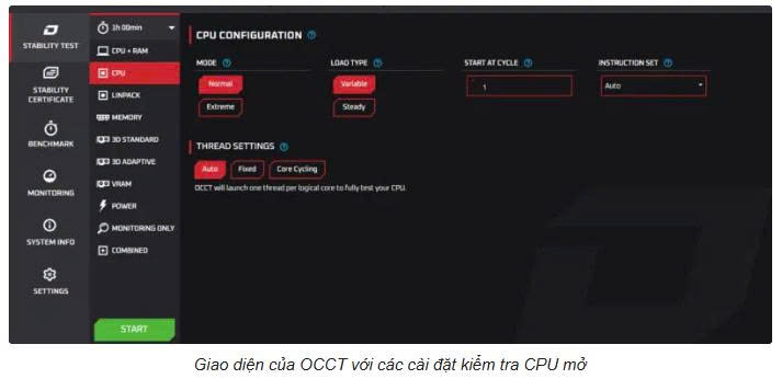 OCCT Công cụ stress test hệ thống PC toàn diện