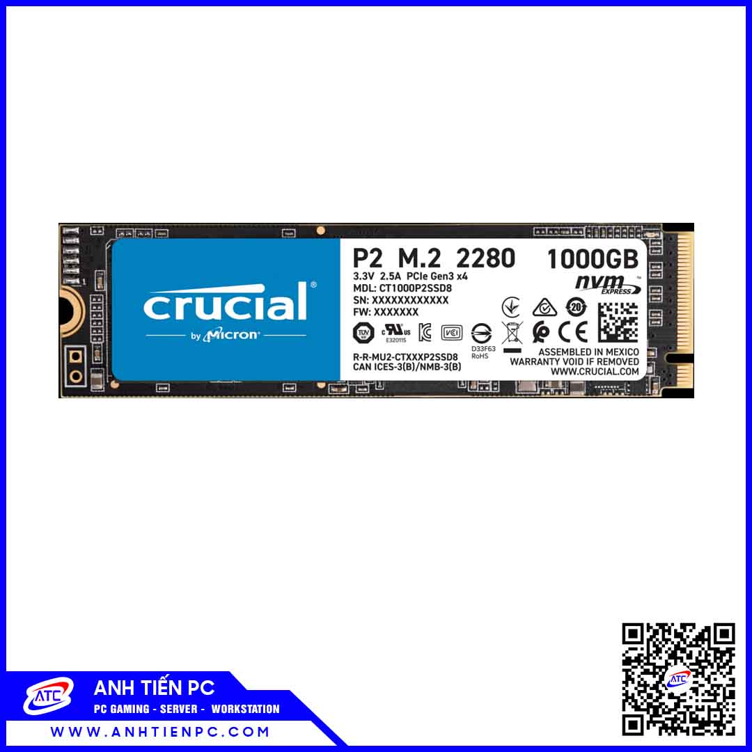 Ổ cứng SSD Crucial P2 (1TB NVMe 3D-NAND M.2 PCIe Gen3 x4 CT1000P2SSD8)