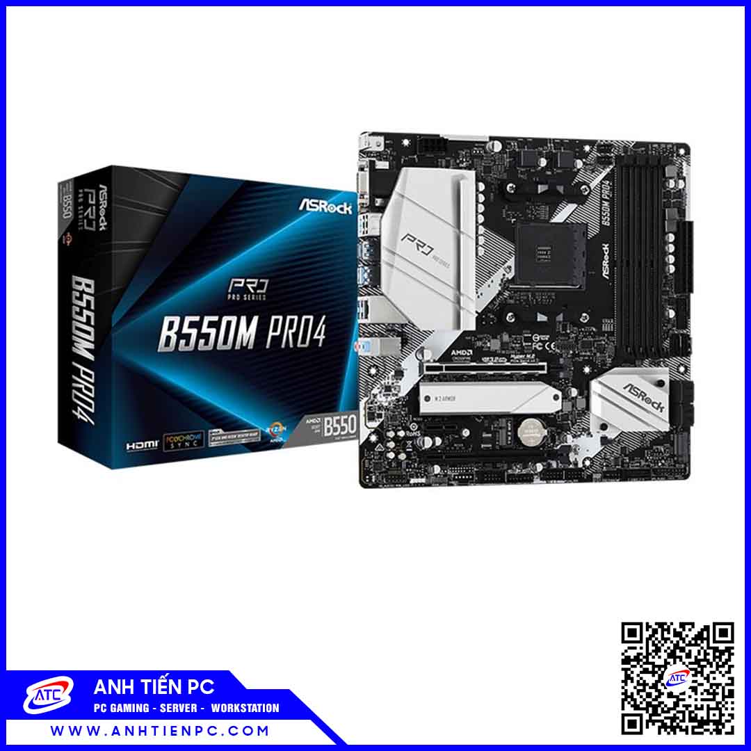 Mainboard Asrock B550M Pro 4 (AMD B550, Socket AM4, m-ATX, 4 khe RAM DDR4)