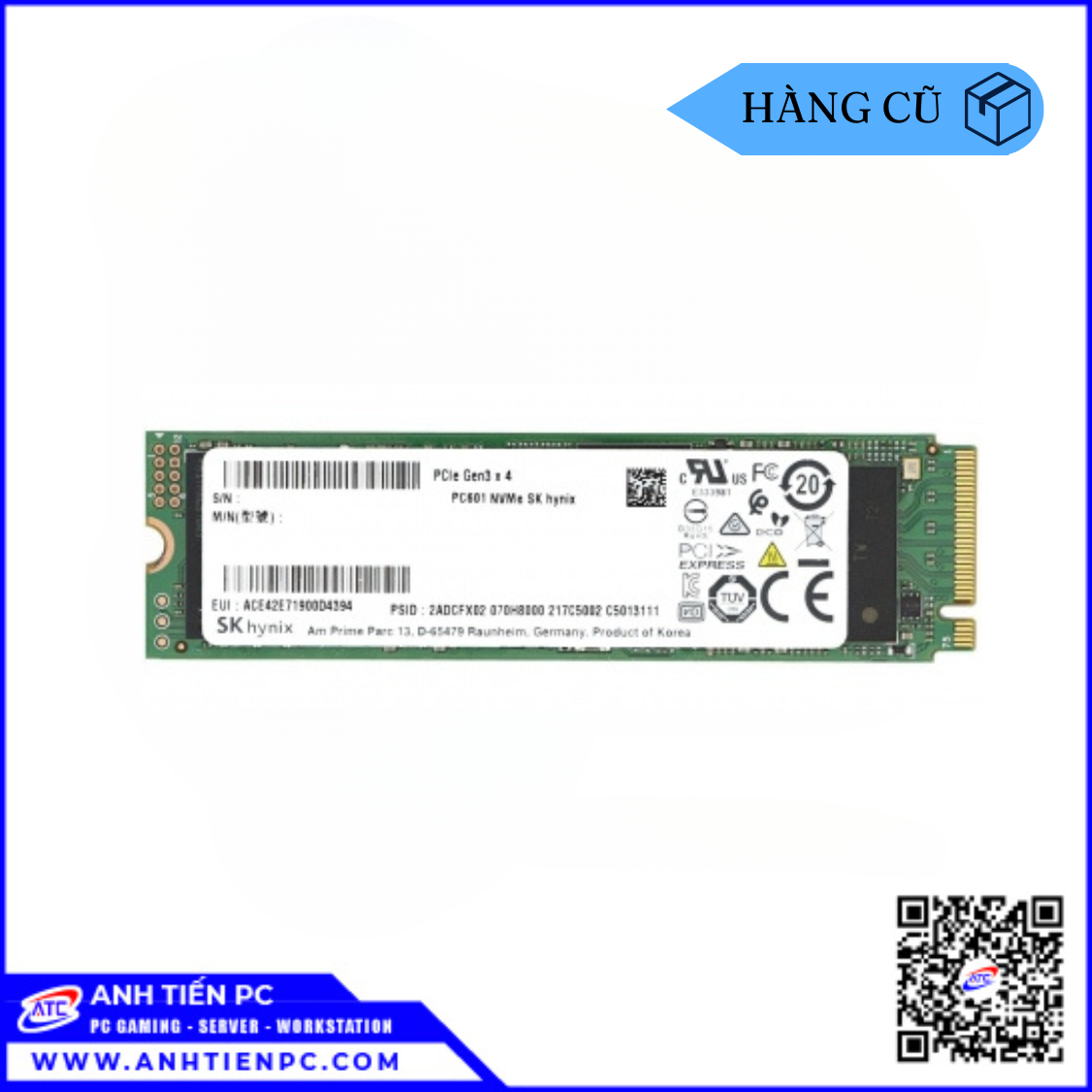 Ổ Cứng Hynix SSD M2 NVME 2280 PC601 Gen3 (256GB, 3500/2900 MB/s)  | Cũ