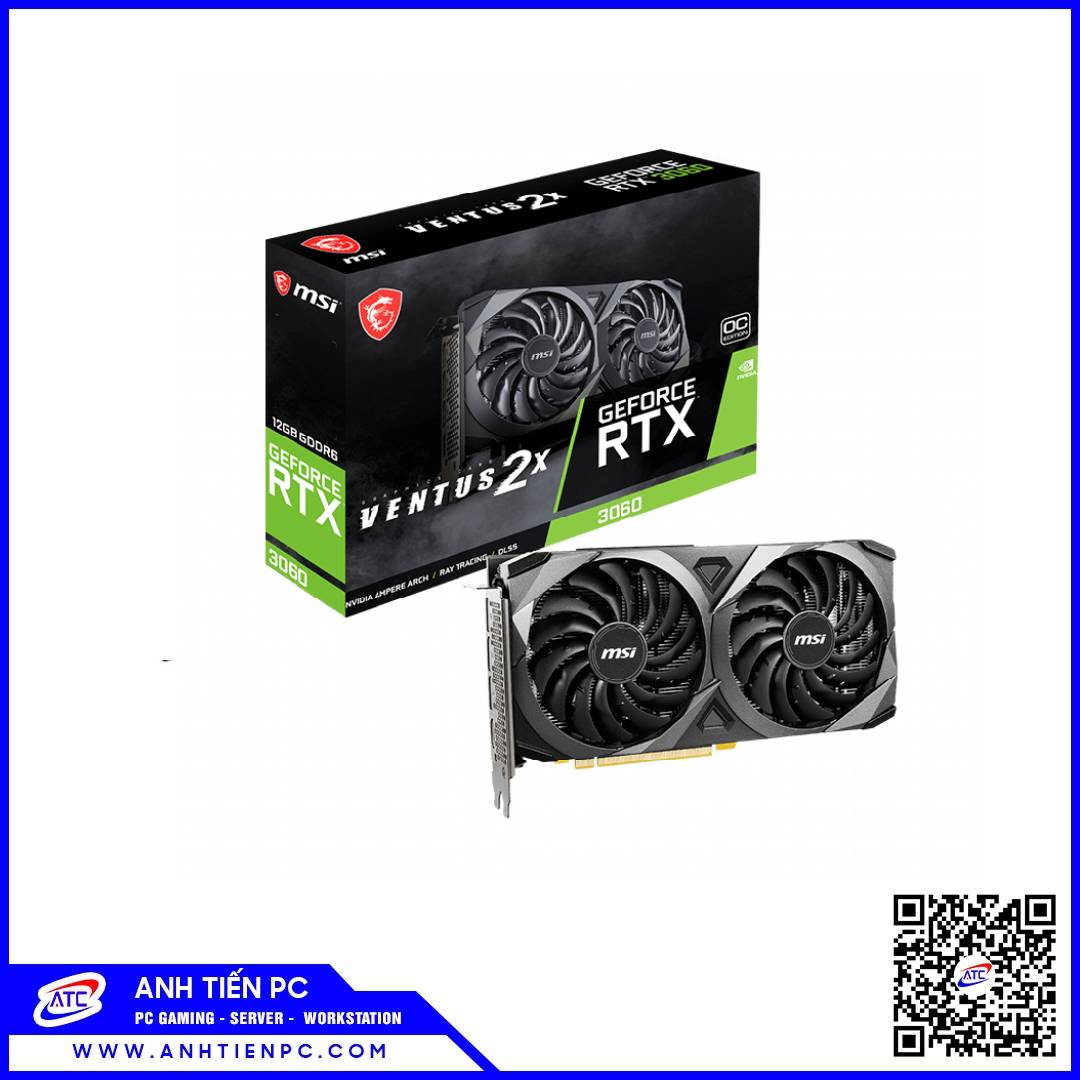 VGA MSI Geforce RTX 3060 Ventus 2X OC (GDDR6, 192Bit, 12GB, 3DP, HDMI, 2Fan)