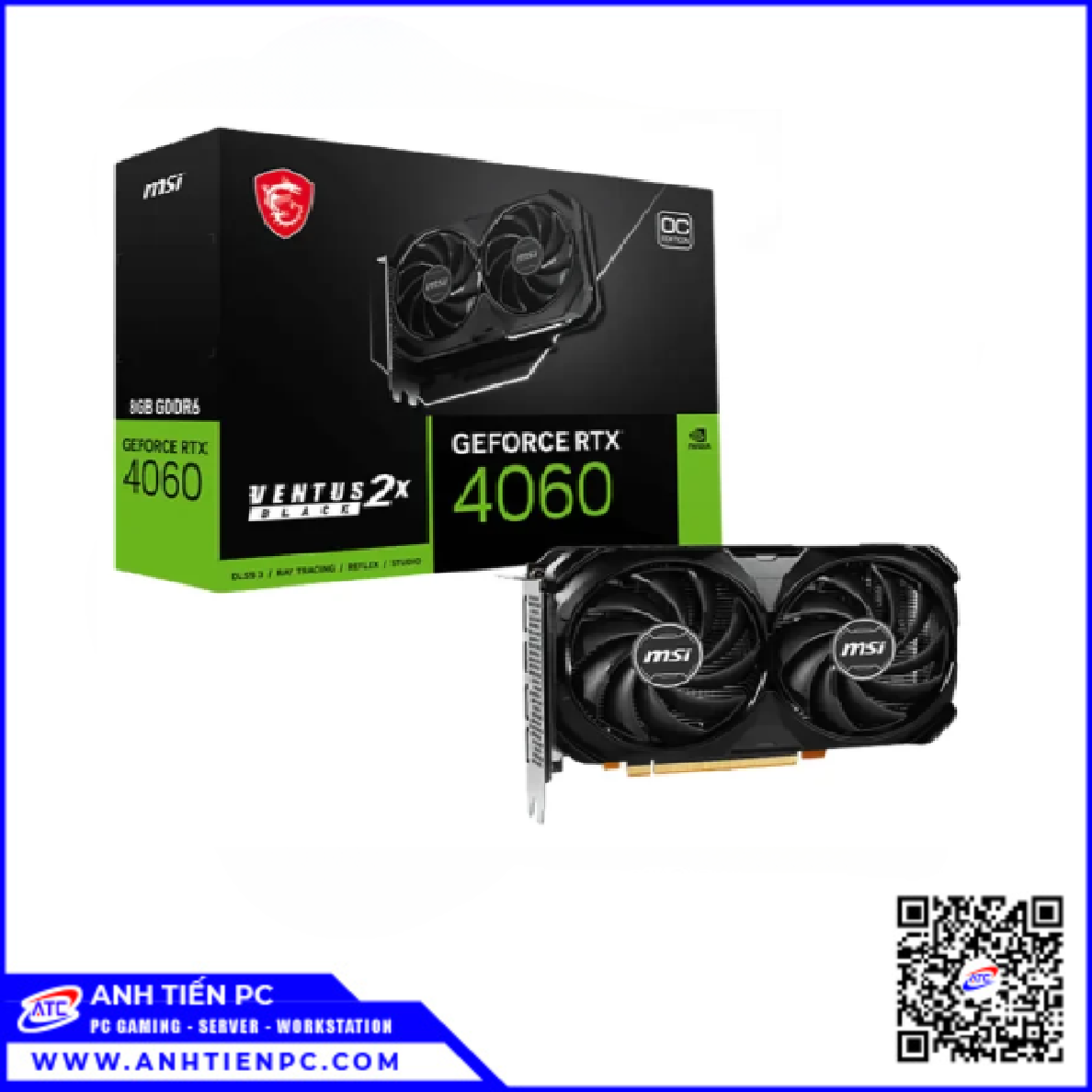 VGA MSI RTX4060 8GB VENTUS 2X OC 2Fan Đen (8GB,GDDR6, 128Bit)