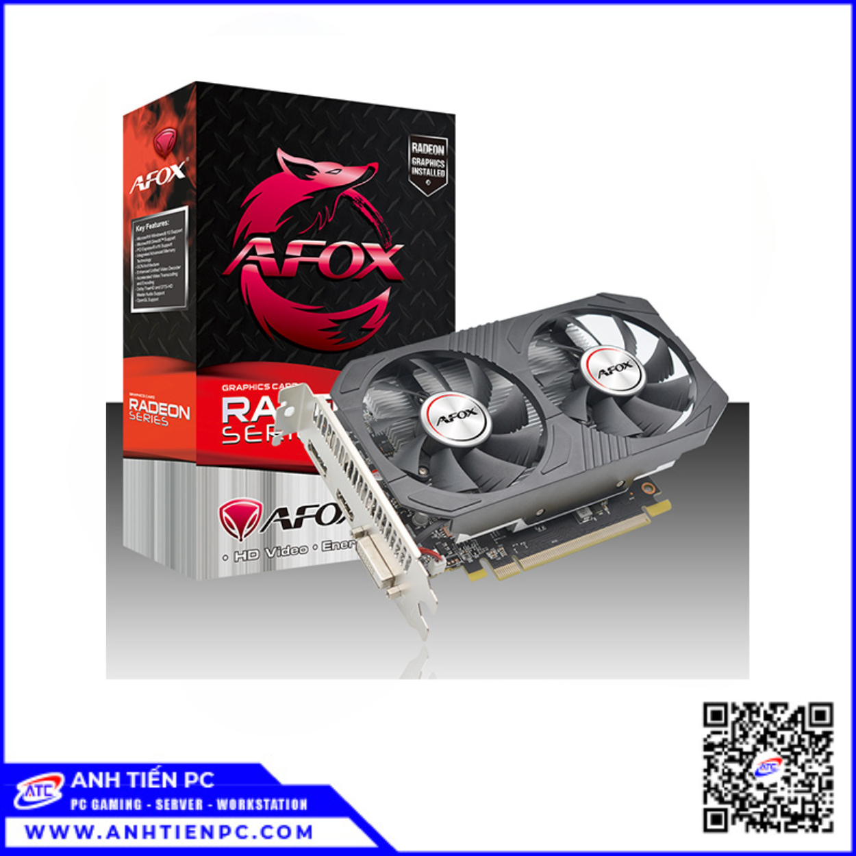 VGA Afox Radeon RX 550 2Fan (4GB, DDR5, 128 Bit,DVI-D / HDMI)