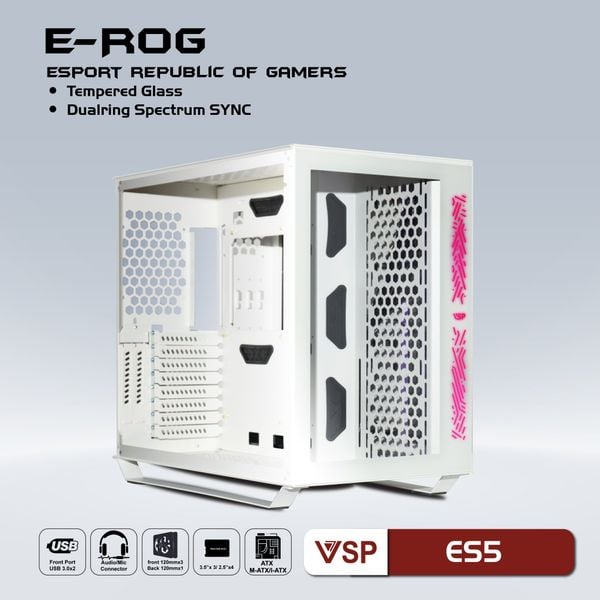 VỎ CÂY VSP ES5 Game ATX White (ATX Mid Tower, Trắng)