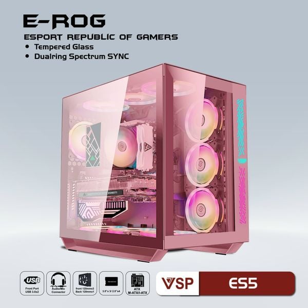 VỎ CÂY VSP ES5 Game ATX Pink (ATX Mid Tower, Hồng)